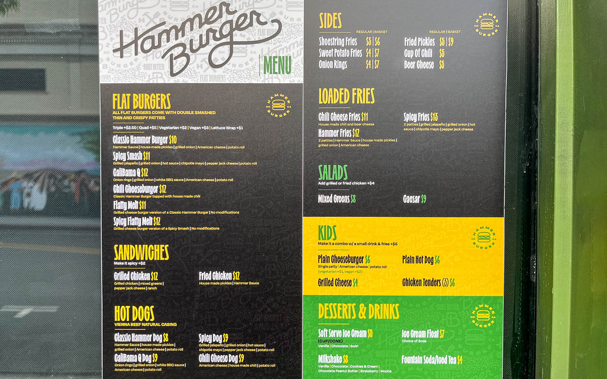 The menu at Hammer Burger, Santa Ana